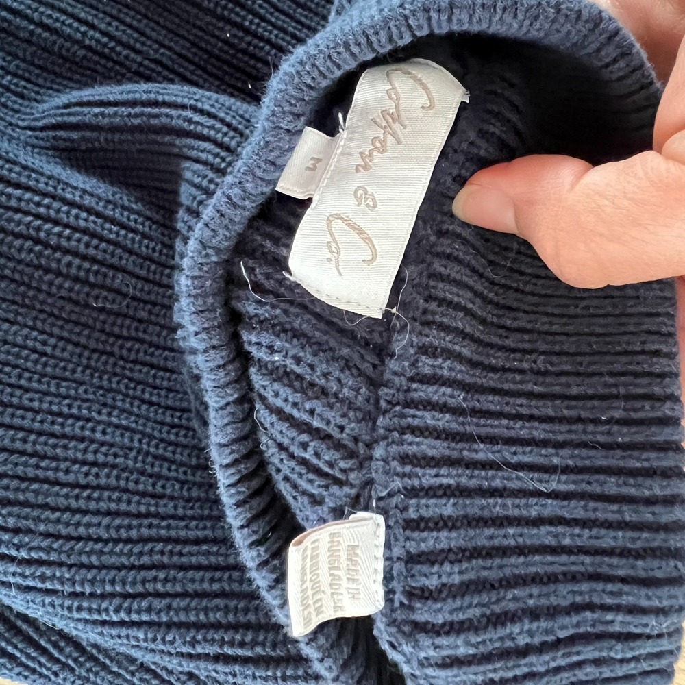 Ribbed‎ Knit Mock Neck Sweater Blue Minimalist Pullover thick knit Medium - Picture 2 of 5